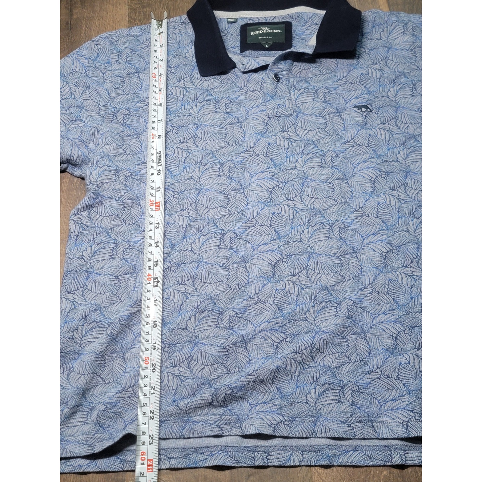 Rodd & Gunn Mens Large Blue Leaf Print Sports Fit Cotton Polo Shirt Kp1246